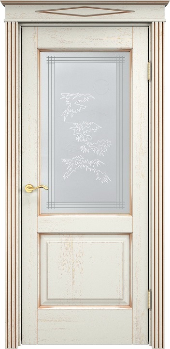 Двери в интерьере - Дверь Итальянская Легенда массив дуба Д13 эмаль F120 с золотой патиной, стекло 13-2