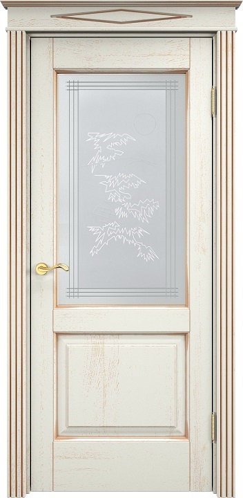 Двери в интерьере - Дверь ПМЦ массив дуба Д13 эмаль F120 с золотой патиной, стекло 13-2