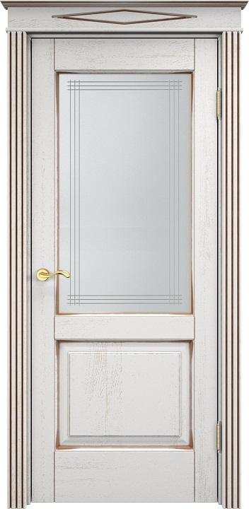 Дверь ПМЦ массив дуба Д13 белый грунт с патиной орех, стекло 13-6