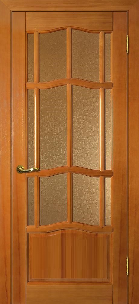 Дверь Йошкар-Ола массив сосны Ампир ДО орех, стекло бронзовое рифленное