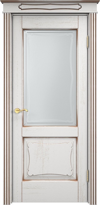 Дверь Итальянская Легенда массив дуба Д6 белый грунт с патиной орех, стекло 6-4