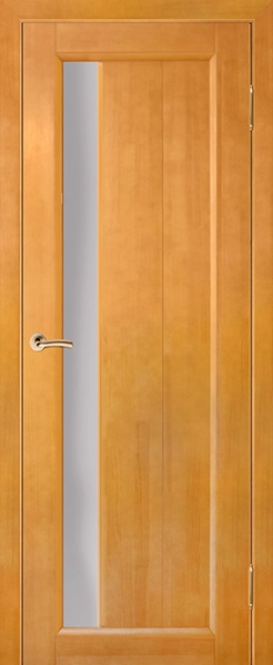 Двери в интерьере - Дверь Вилейка массив сосны Вега-6 светлый орех, стекло матовое