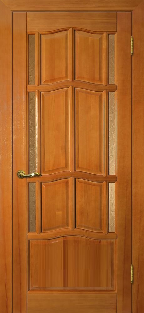 Двери в интерьере - Дверь Йошкар-Ола массив сосны Ампир ДБО орех, стекло бронзовое рифленное