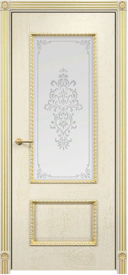 Двери в интерьере - Дверь Оникс Марсель с декором эмаль слоновая кость с золотой патиной, сатинат художественный Вензель