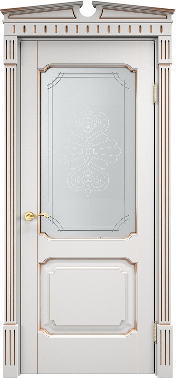 Дверь Итальянская Легенда массив ольхи ОЛ7.2 белый грунт с патиной золото, стекло 7-2