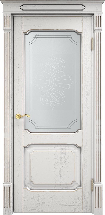 Дверь Итальянская Легенда массив дуба Д7 белый грунт с патиной серебро микрано, стекло 7-2