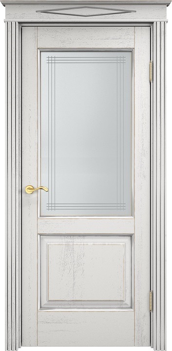 Дверь Итальянская Легенда массив дуба Д13 белый грунт с патиной серебро микрано, стекло 13-6
