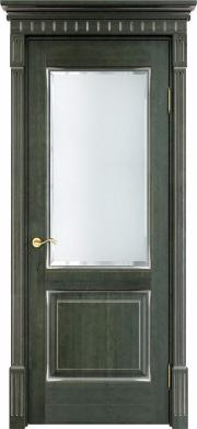 Дверь Итальянская Легенда массив ольхи ОЛ13 зеленый с патиной серебро, стекло мателюкс