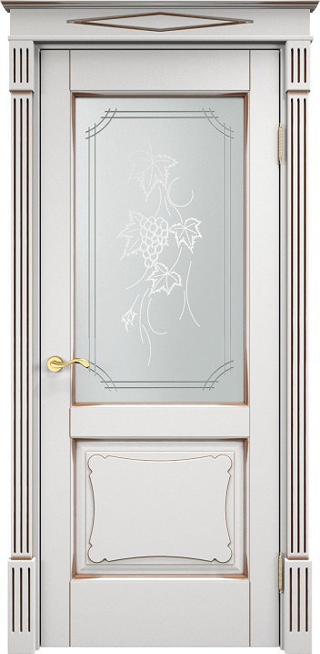 Дверь Итальянская Легенда массив ольхи ОЛ6.2 белый грунт с патиной орех, стекло 6-2