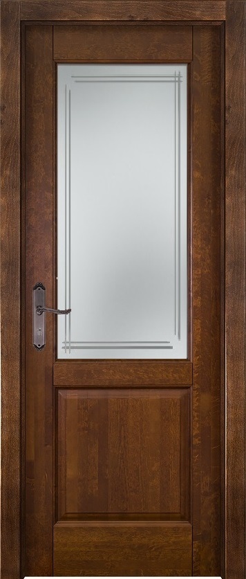Двери в интерьере - Дверь Итальянская Легенда массив ольхи микс ОЛ83 бренди, стекло матовое 83/5