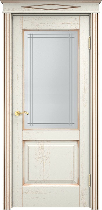 Дверь Итальянская Легенда массив дуба Д13 эмаль F120 с золотой патиной, стекло 13-6
