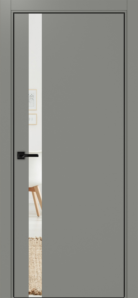 Двери в интерьере - Дверь Эко 211 серый, кромка AL черная SB с 4-х сторон, зеркало