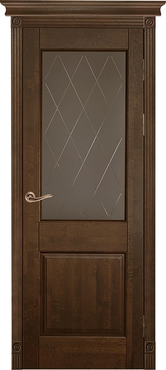 Дверь ОКА массив ольхи Элегия античный орех, стекло графит с фрезеровкой