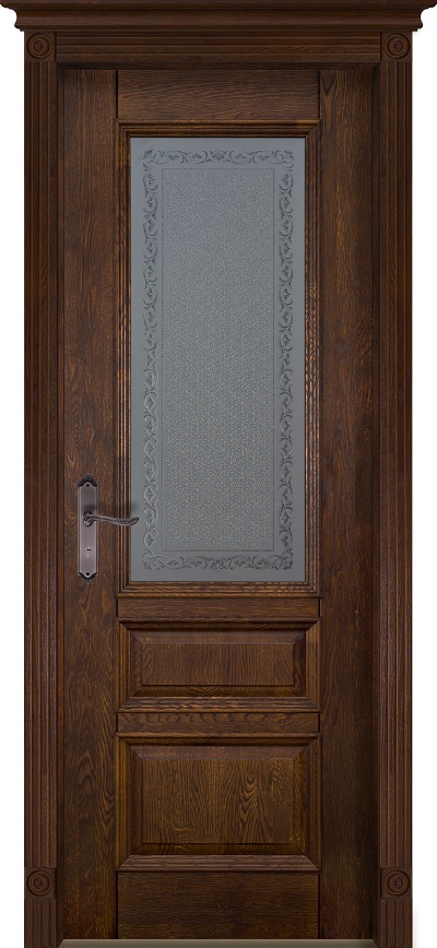 Дверь Ока массив дуба цельные ламели Аристократ №2 античный орех, стекло графит с наплавом