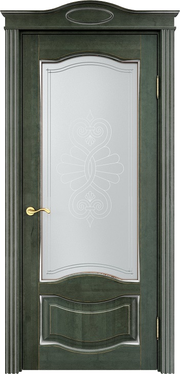 Двери в интерьере - Дверь ПМЦ массив ольхи ОЛ33 зеленый с патиной серебро, стекло 33-1