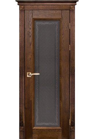 Дверь Ока массив дуба цельные ламели Аристократ №5 античный орех, стекло графит с наплавом