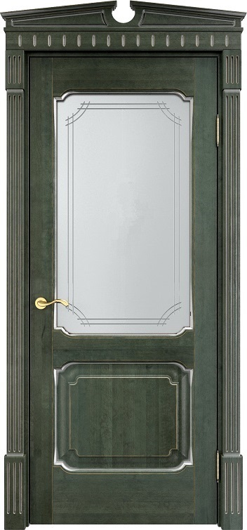 Двери в интерьере - Дверь Итальянская Легенда массив ольхи ОЛ7.2 зеленый с патиной серебро, стекло 7-3