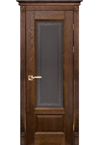 Двери в интерьере - Дверь Ока массив дуба цельные ламели Аристократ №4 античный орех, стекло графит с наплавом
