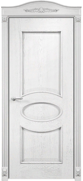 Дверь Оникс Эллипс эмаль белая с серебряной патиной, глухая. Фото №4