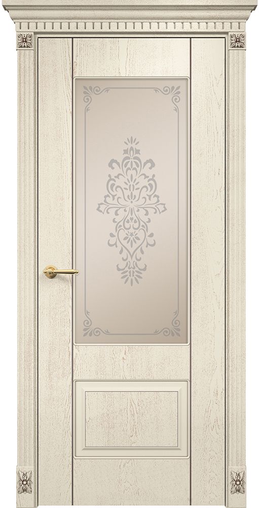 Двери в интерьере - Дверь Оникс Марсель фрезерованная эмаль слоновая кость патина коричневая, сатинат бронза пескоструй Вензель
