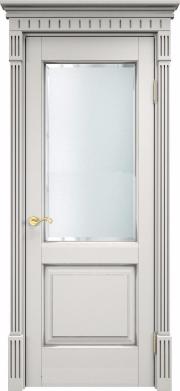 Дверь Итальянская Легенда массив ольхи ОЛ13 белый грунт с патиной серебро, стекло мателюкс