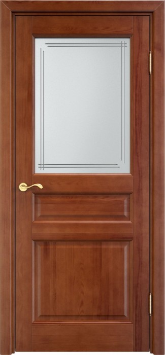 Дверь ПМЦ массив сосны 5ш коньяк, стекло матовое 5-4