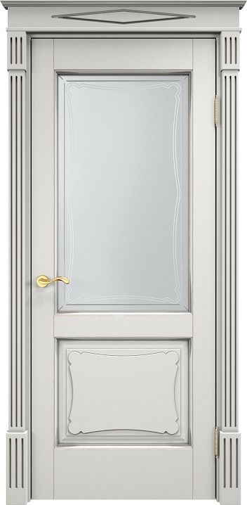 Дверь Итальянская Легенда массив ольхи ОЛ6.2 белый грунт с патиной серебро, стекло 6-4