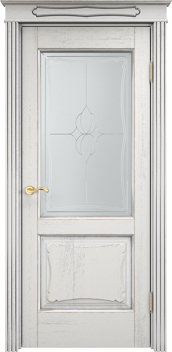 Дверь Итальянская Легенда массив дуба Д6 белый грунт с патиной серебро микрано, стекло 6-5