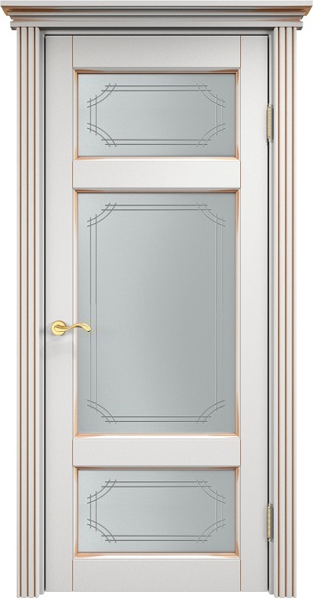 Двери в интерьере - Дверь Итальянская Легенда массив ольхи ОЛ55 белый грунт с патиной золото, стекло 55-1