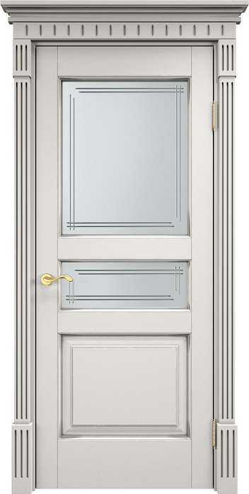 Двери в интерьере - Дверь ПМЦ массив ольхи ОЛ5 белый грунт с патиной серебро, стекло 5-4