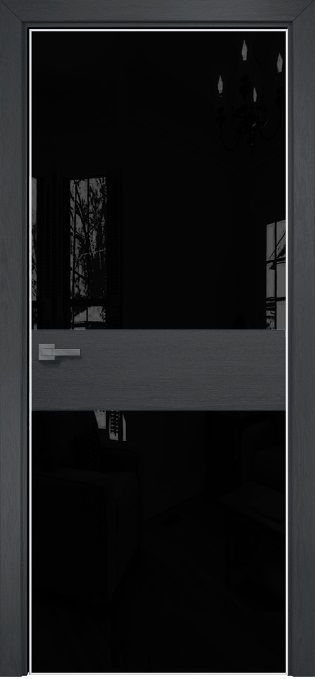 Двери в интерьере - Дверь Оникс Соло 2 дуб графит, глухая, Lacobel RAL 9005