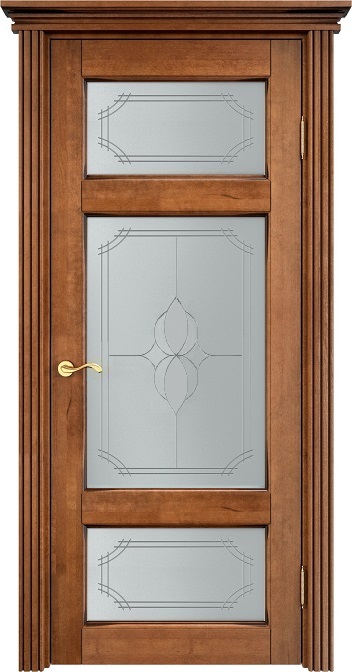 Двери в интерьере - Дверь Итальянская Легенда массив ольхи ОЛ55 орех 10% с патиной, стекло 55-3