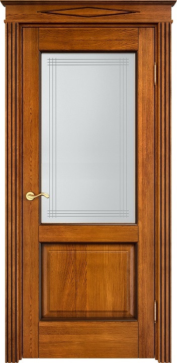 Дверь ПМЦ массив дуба Д13 медовый с патиной орех, стекло 13-6