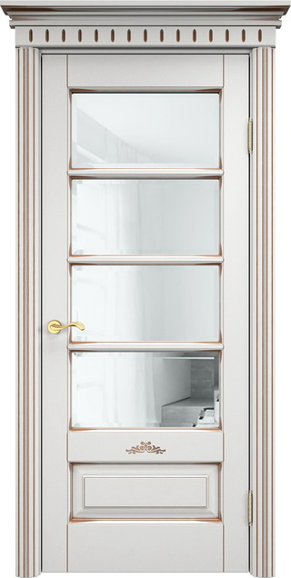 Двери в интерьере - Дверь Итальянская Легенда массив ольхи ОЛ44 белый грунт с патиной орех, стекло прозрачное с фацетом