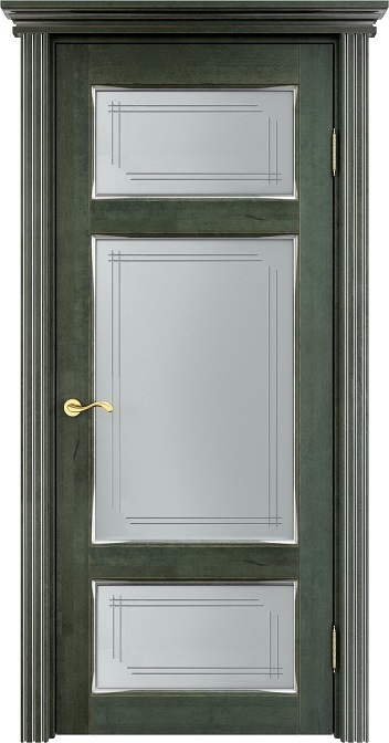 Двери в интерьере - Дверь Итальянская Легенда массив ольхи ОЛ55 зеленый с патиной серебро, стекло 55-4