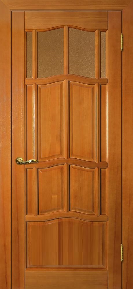 Дверь Йошкар-Ола массив сосны Ампир ДВО орех, стекло бронзовое рифленное
