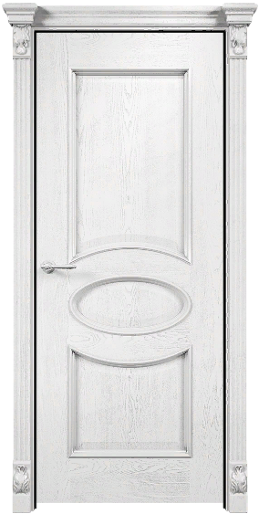 Дверь Оникс Эллипс эмаль белая с серебряной патиной, глухая. Фото №3