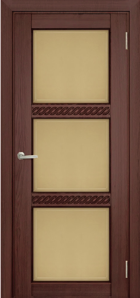 Двери в интерьере - Дверь Берест массив сосны Браво вишня, фреза коса, стекло бронза