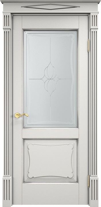 Дверь ПМЦ массив ольхи ОЛ6.2 белый грунт с патиной серебро, стекло 6-5
