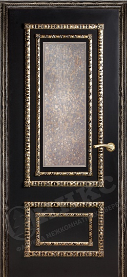 Дверь Оникс Прима эмаль черная с золотой патиной, зеркало состаренное