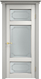Дверь ПМЦ массив ольхи ОЛ55 белый грунт с патиной серебро, стекло 55-1