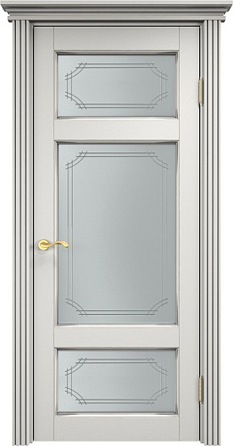 Дверь ПМЦ массив ольхи ОЛ55 белый грунт с патиной серебро, стекло 55-1