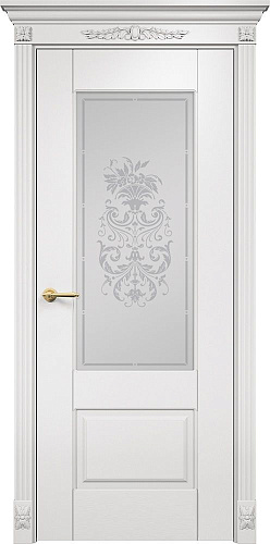 Дверь Оникс Марсель фрезерованная эмаль белая, сатинат пескоструй 20