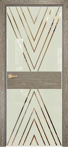 Дверь Оникс Соло 2 акация, глухая, Lacobel RAL 1015 Ромбы зеркало