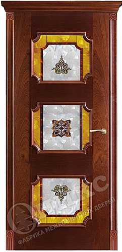 Дверь Оникс Валенсия красное дерево, витраж желтый