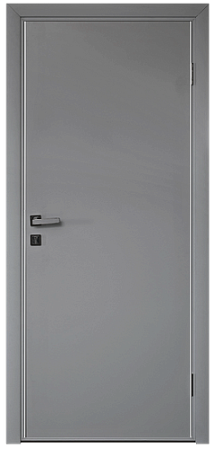 Пластиковая дверь гладкая Эта Дор с коробкой, кромка AL, серая RAL 7001, глухая