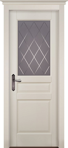 Дверь ОКА массив ольхи Валенсия эмаль слоновая кость, стекло графит с фрезеровкой