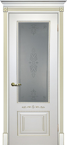 Дверь Текона эмаль Smalta 04 белый RAL 9003 патина золото, остекленная