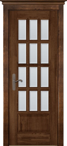 Дверь ОКА массив ольхи Лондон №1 античный орех, стекло матовое осветленное с фацетом