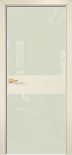 Дверь Оникс Соло 2 эмаль слоновая кость, глухая, Lacobel RAL 1013